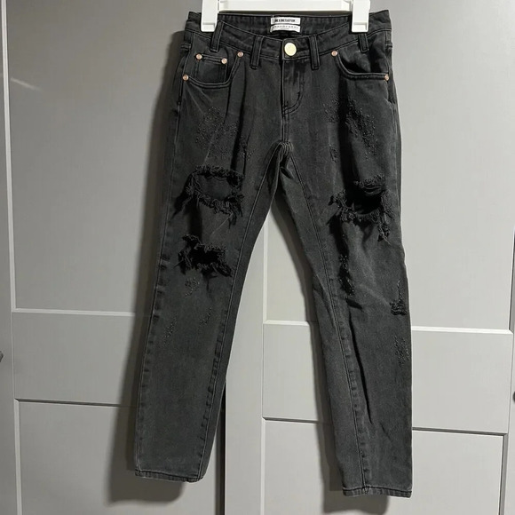 One X One Teaspoon Women Low Waist Freebird Distressed Denim Jeans Black Size 26 - Picture 1 of 9